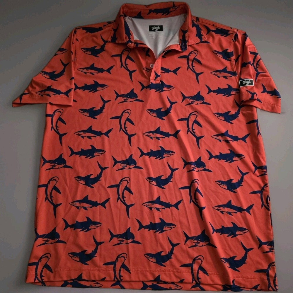 Waggle Golf Shirt Mens 2XL Pink Sharks Short Sleeve Performance Stretch Polo